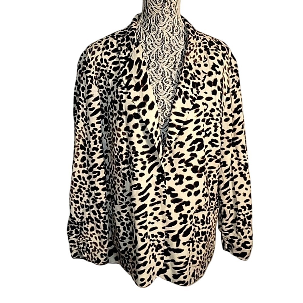 CHICO'S Animal Print Blazer Long Sleeve Button Front Career Jacket 16 mobwife